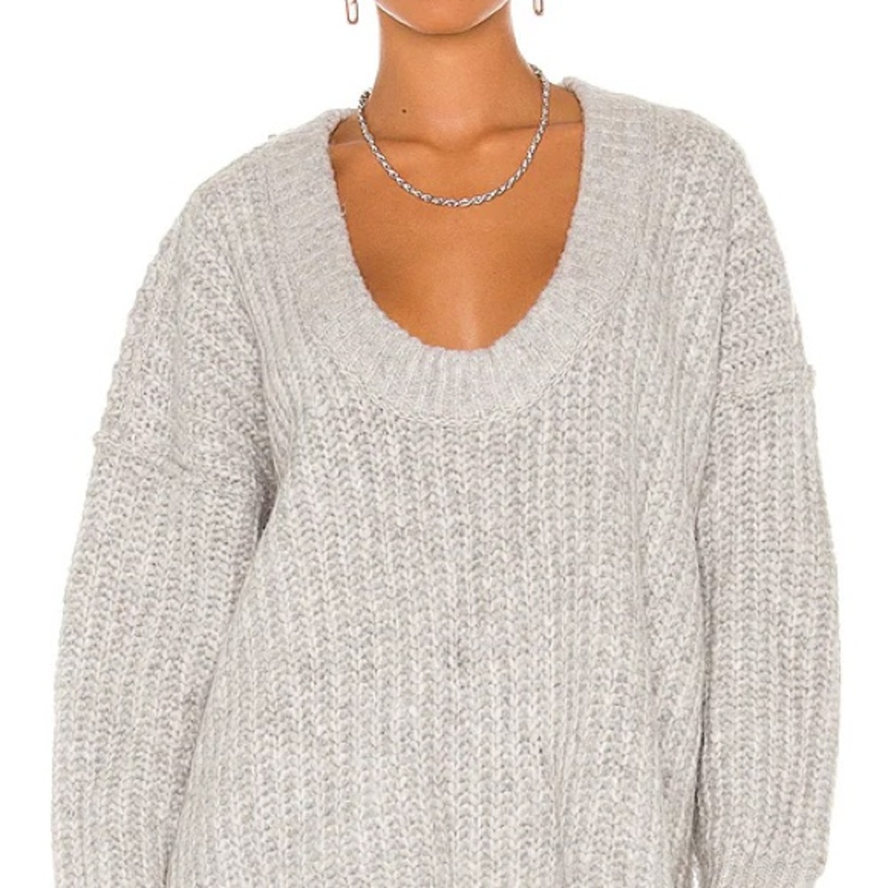 Free People Light Gray V-Neck Sweater